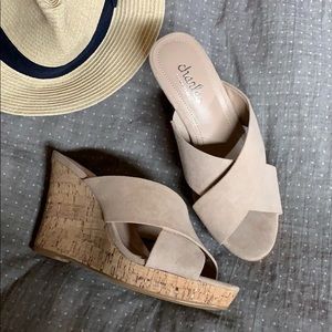 Charles David Nude Slide on Cork Sole Sandals